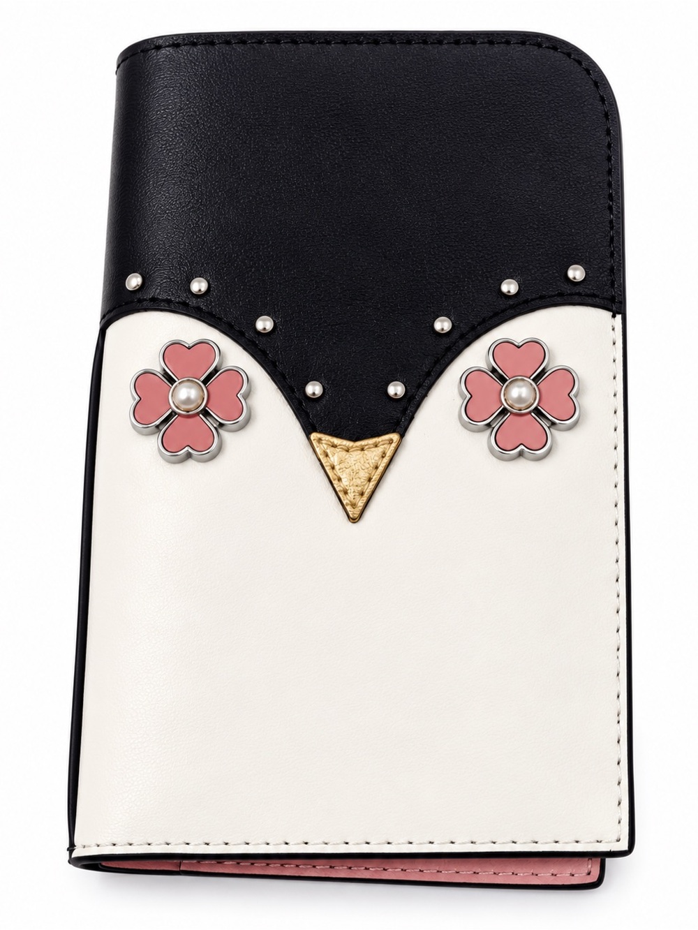 Kate Spade New York Floral Leather Passport Holder Travel Wallet Black White Pin